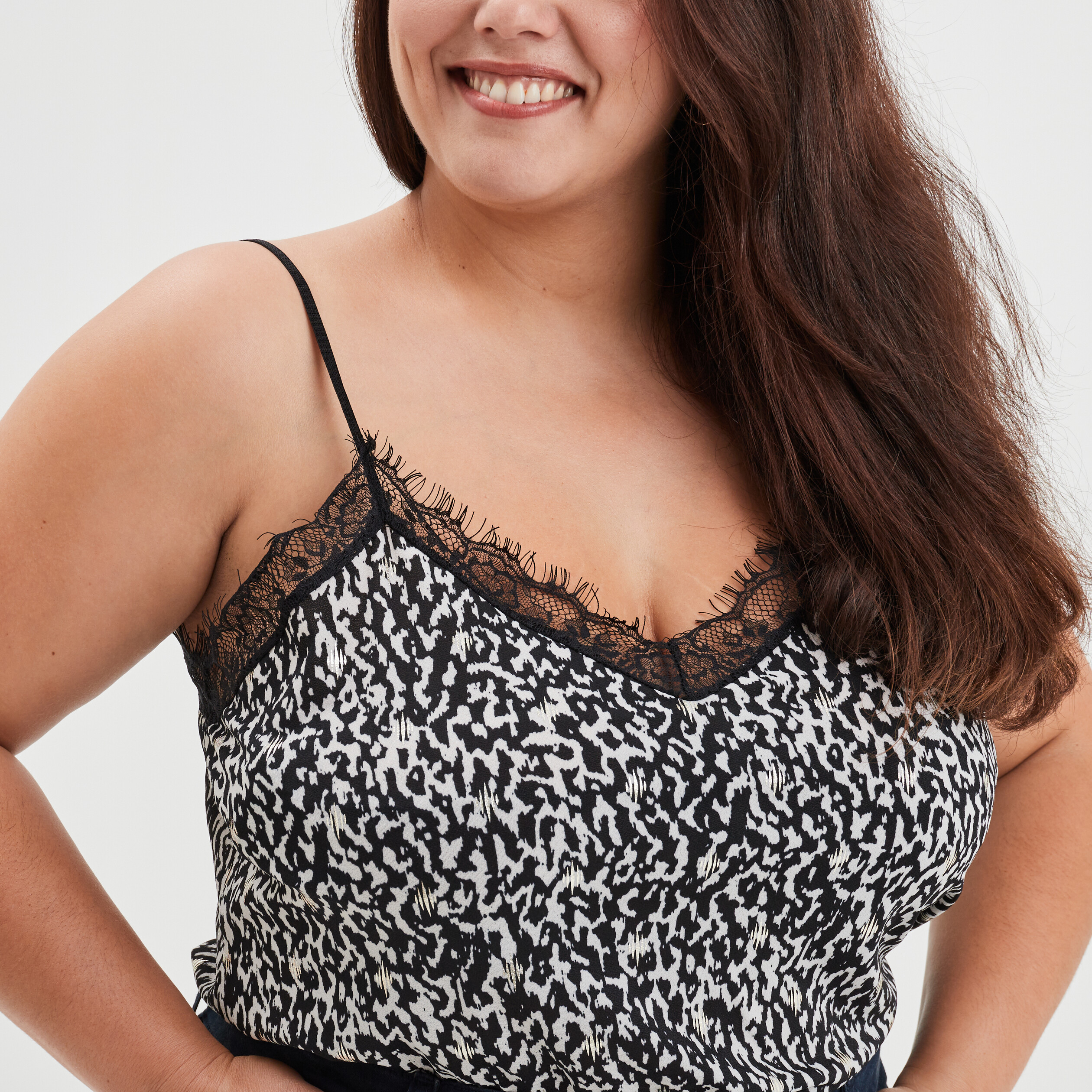 Débardeur droit avec bandes dentelle ecru femme grande taille | La Halle