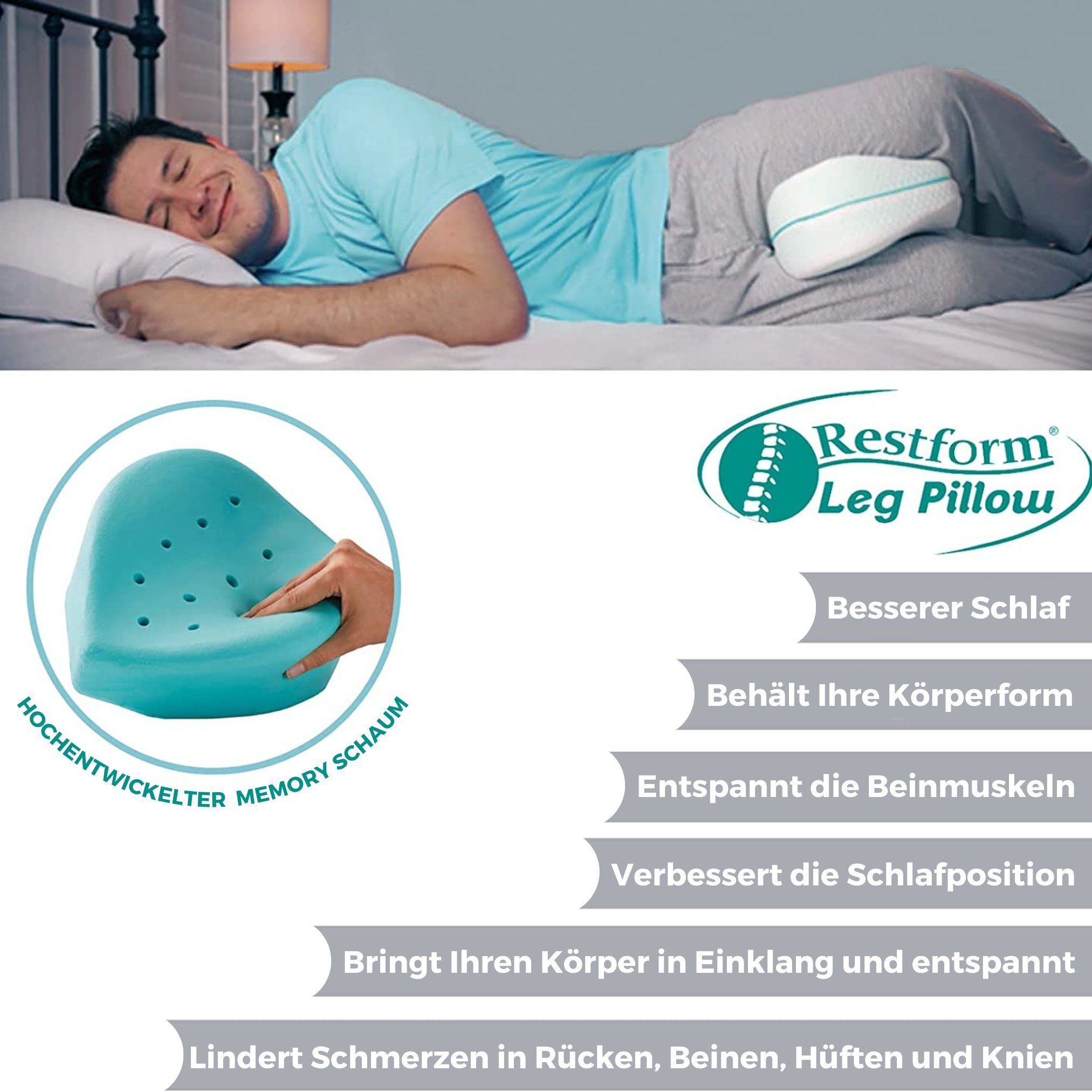 Restform® Seitenschläferkissen Leg Pillow ergonomisches Knie- und Beinruhekissen, Spar-Set, 1-tlg., Orthopädisches Beinkissen aus Memory-Schaum, Seitenschläferkissen