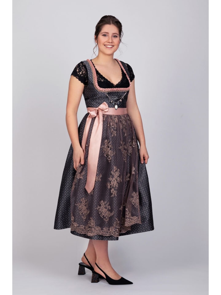Edelnice Langes Dirndl 2-teilig Béatrice in dunkelgrau, rosa günstig kaufen