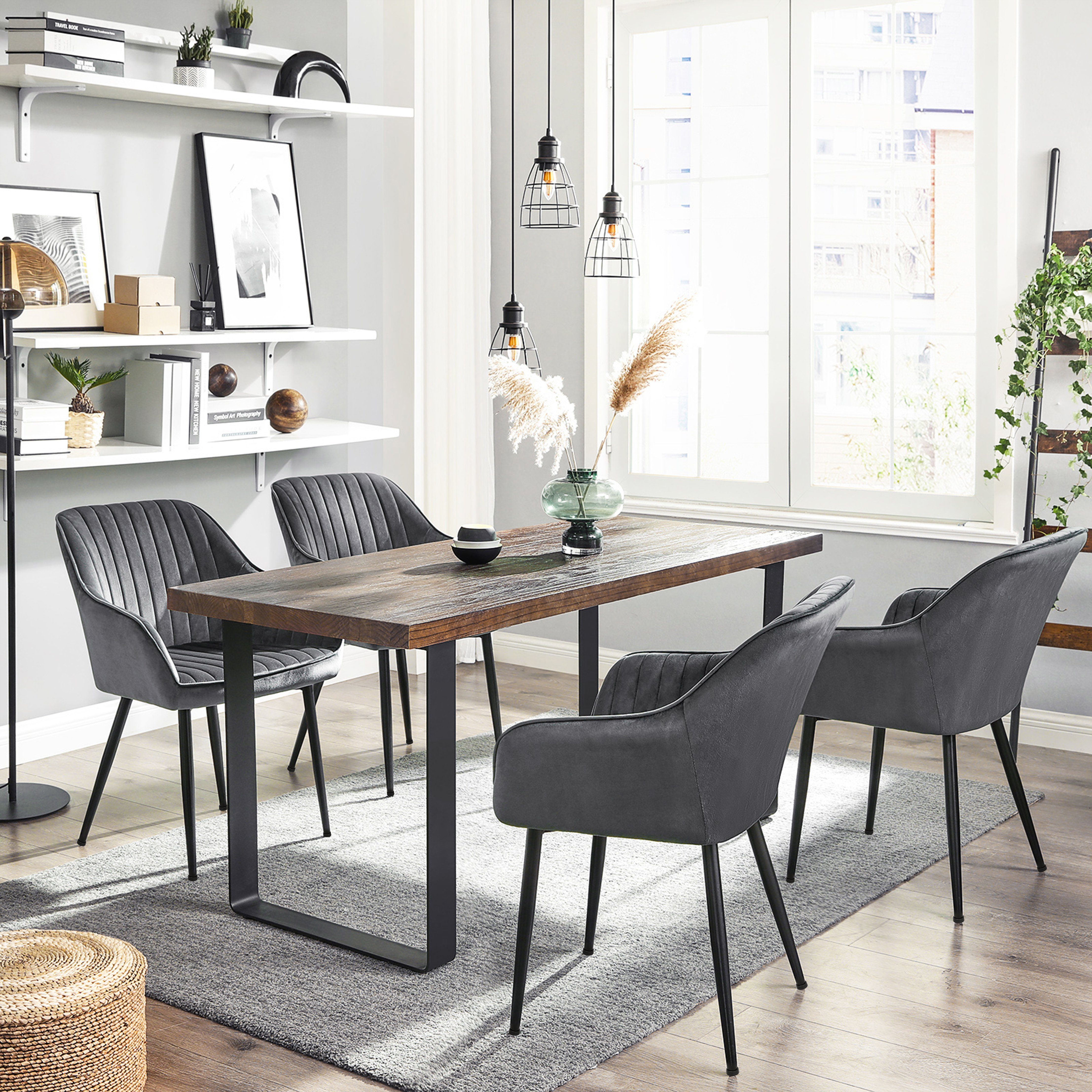 SONGMICS Esszimmerstuhl (1 St), Polsterstuhl mit Metallbeine, Samt