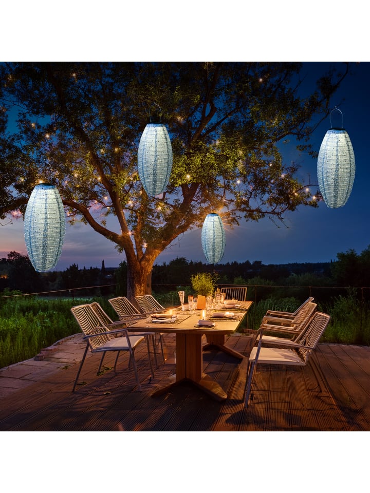 MARELIDA 2x LED Solar Lampion mit Blumenmuster H: 25cm/40cm in blau günstig kaufen onesize