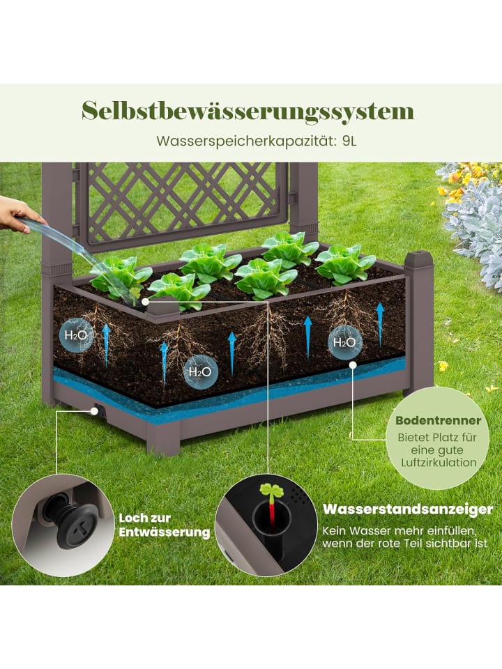 COSTWAY Hochbeet mit Rankgitter 76x45x150cm in Braun günstig kaufen onesize
