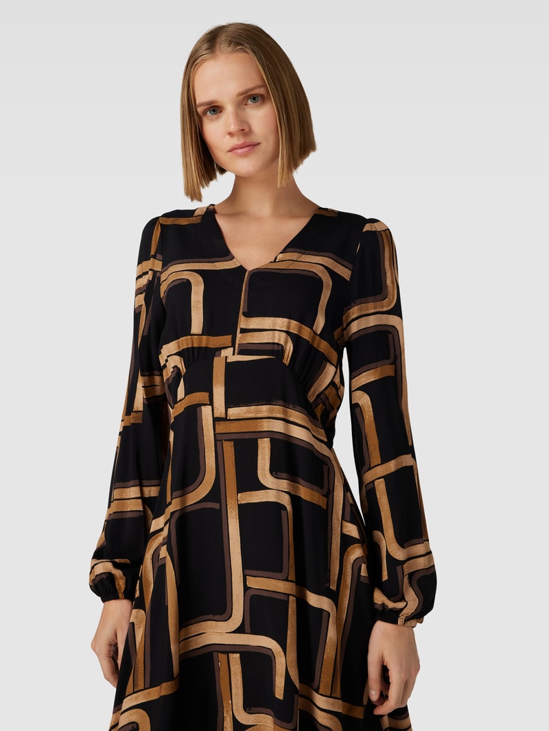 Knielanges Kleid mit Allover-Muster Modell 'JOSA' in schwarz