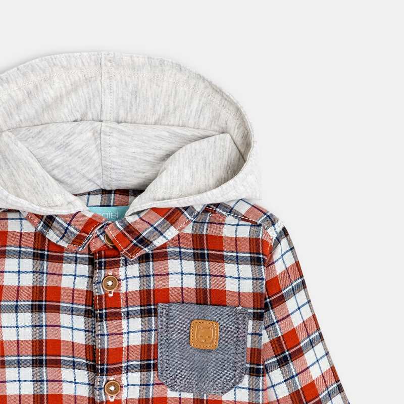 Chemise à carreaux à capuche orange bébé garçon