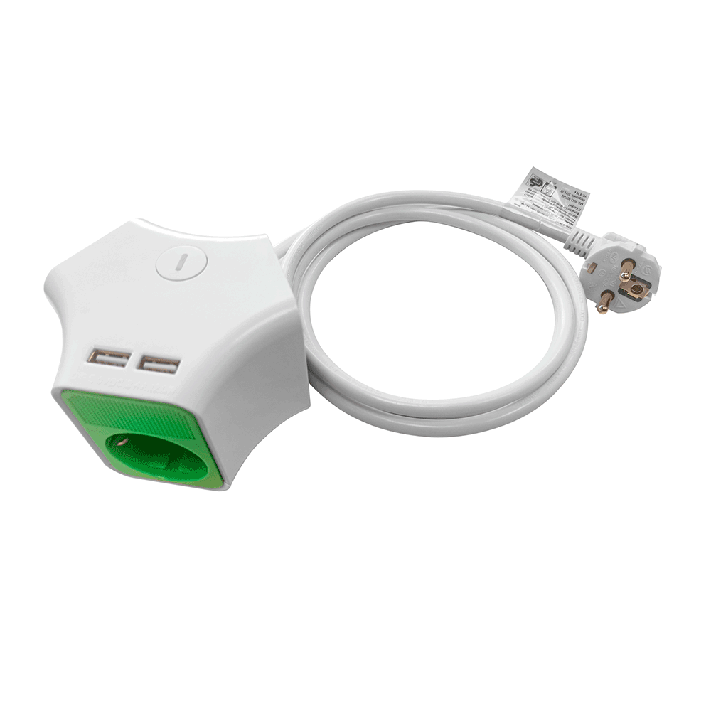 Powertec Electric Farbige 3-fach-Steckdose - Weiß/Grün