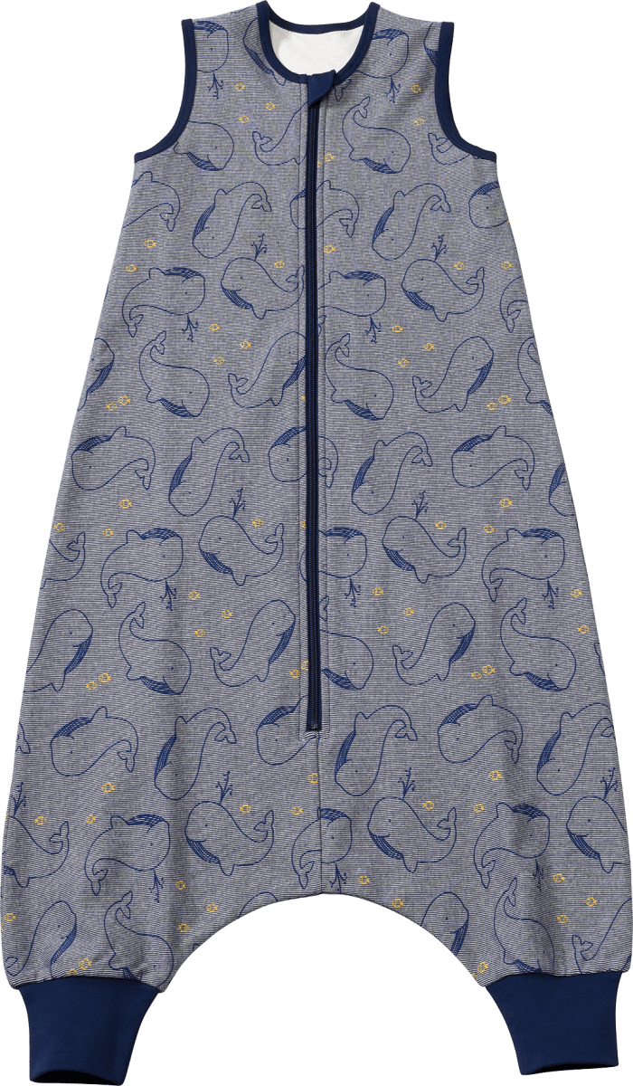 Schlafsackmit Beinen 0,5 TOG, mit Wal-Muster, blau, 100 cm, 1 St