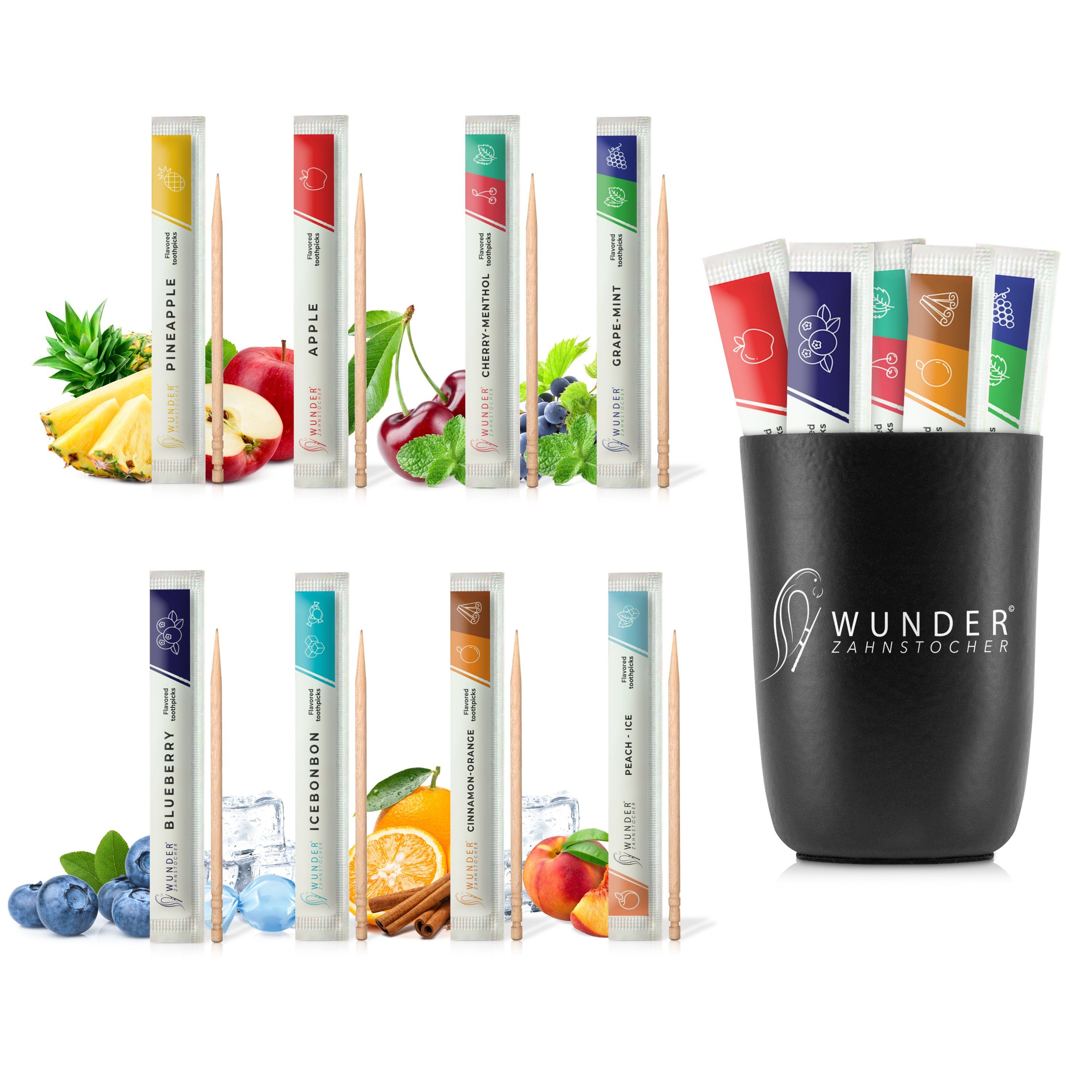 Wunder Zahnstocher Mundpflegecenter Wunder Zahnstocher mit Geschmack - Becher Schwarz + 80er Single Pack