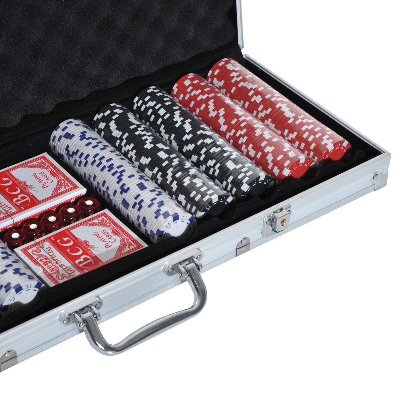 HOMCOM Pokerkoffer Pokerset 500 Pokerchips 5 Farben 2 x Kartenspiel 5 x Würfel