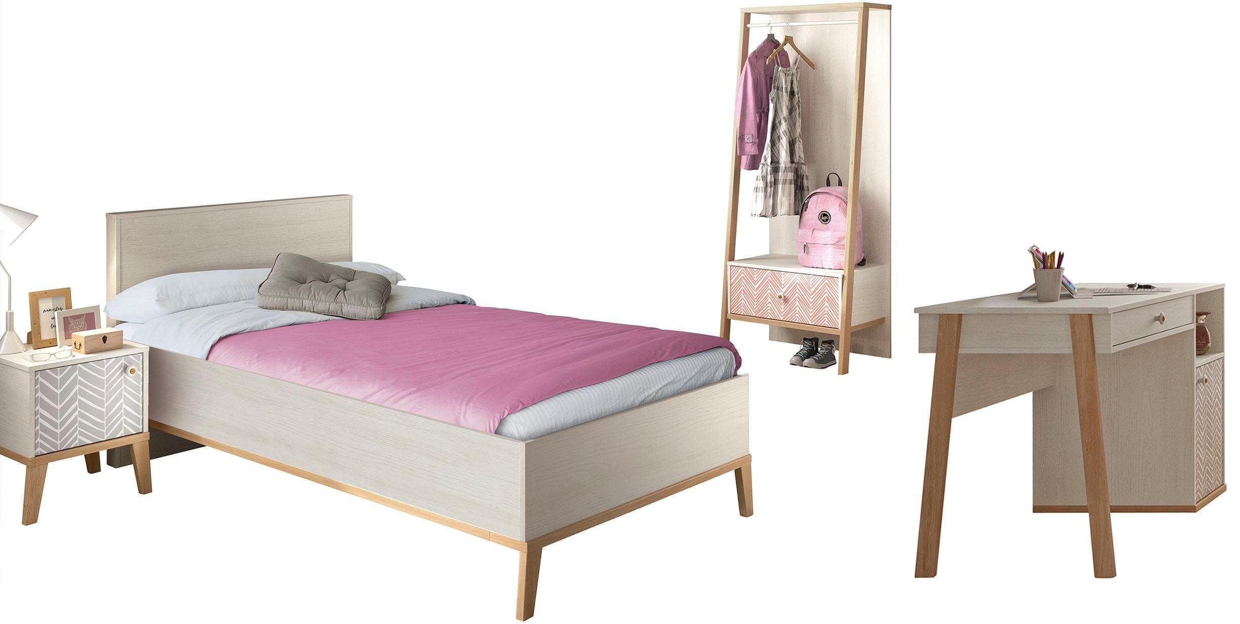 Gami Jugendzimmer-Set Alika, (Set, 4-St., Kleiderständer, Bett, Nachttisch, Schreibtisch)