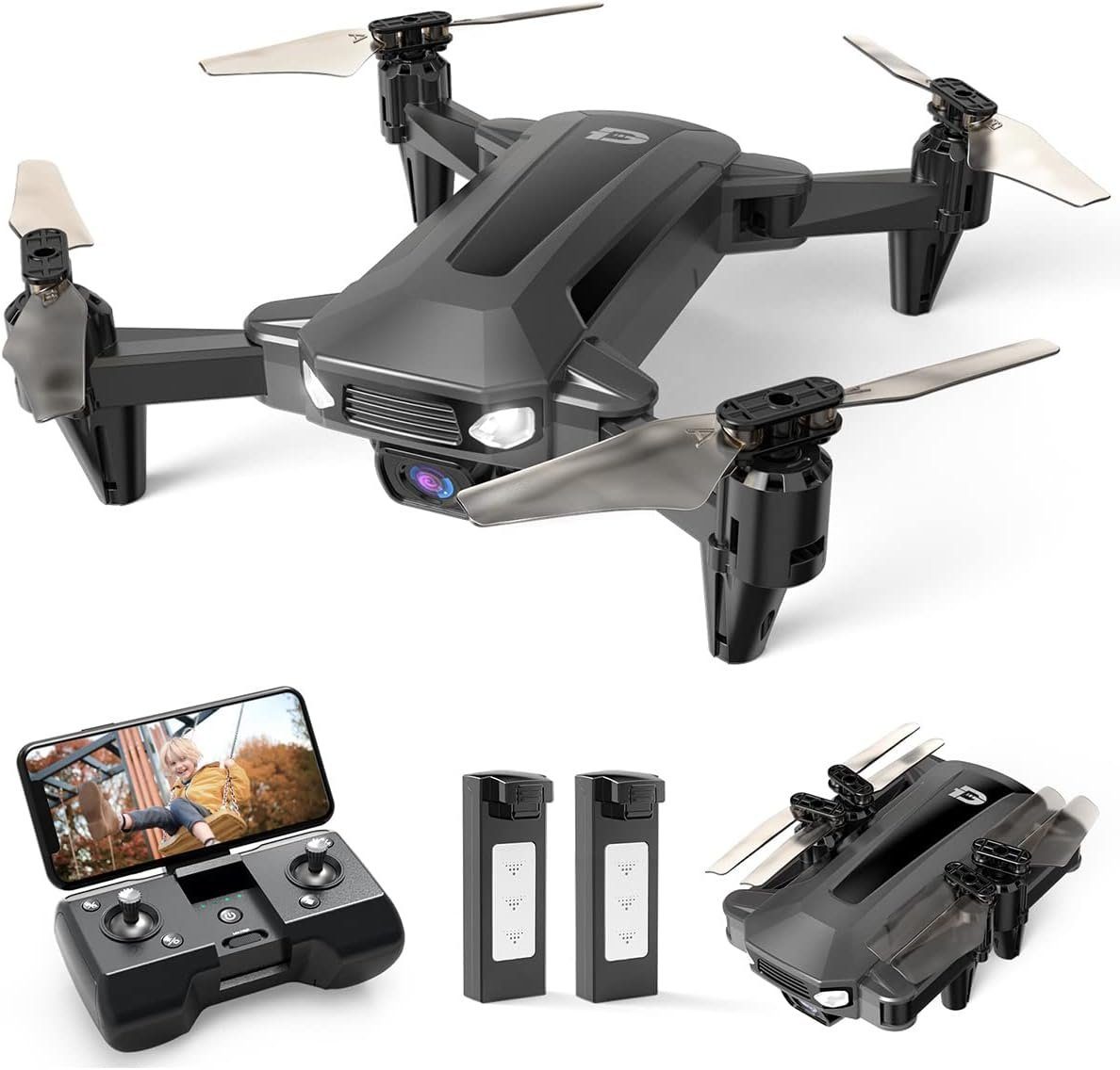DEERC D40 Faltbare Drohne mit Kamera für Kinder Drohne (1080P, mit 2 Batterien lange Flugzeit,FPV Live,App Steuerung für Anfänger)