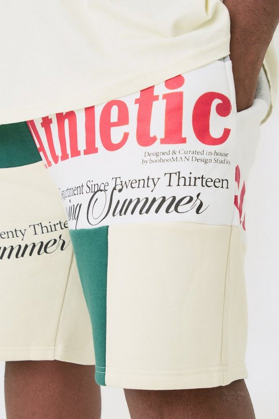 Plus lockere Patchwork Jersey-Shorts mit Print
