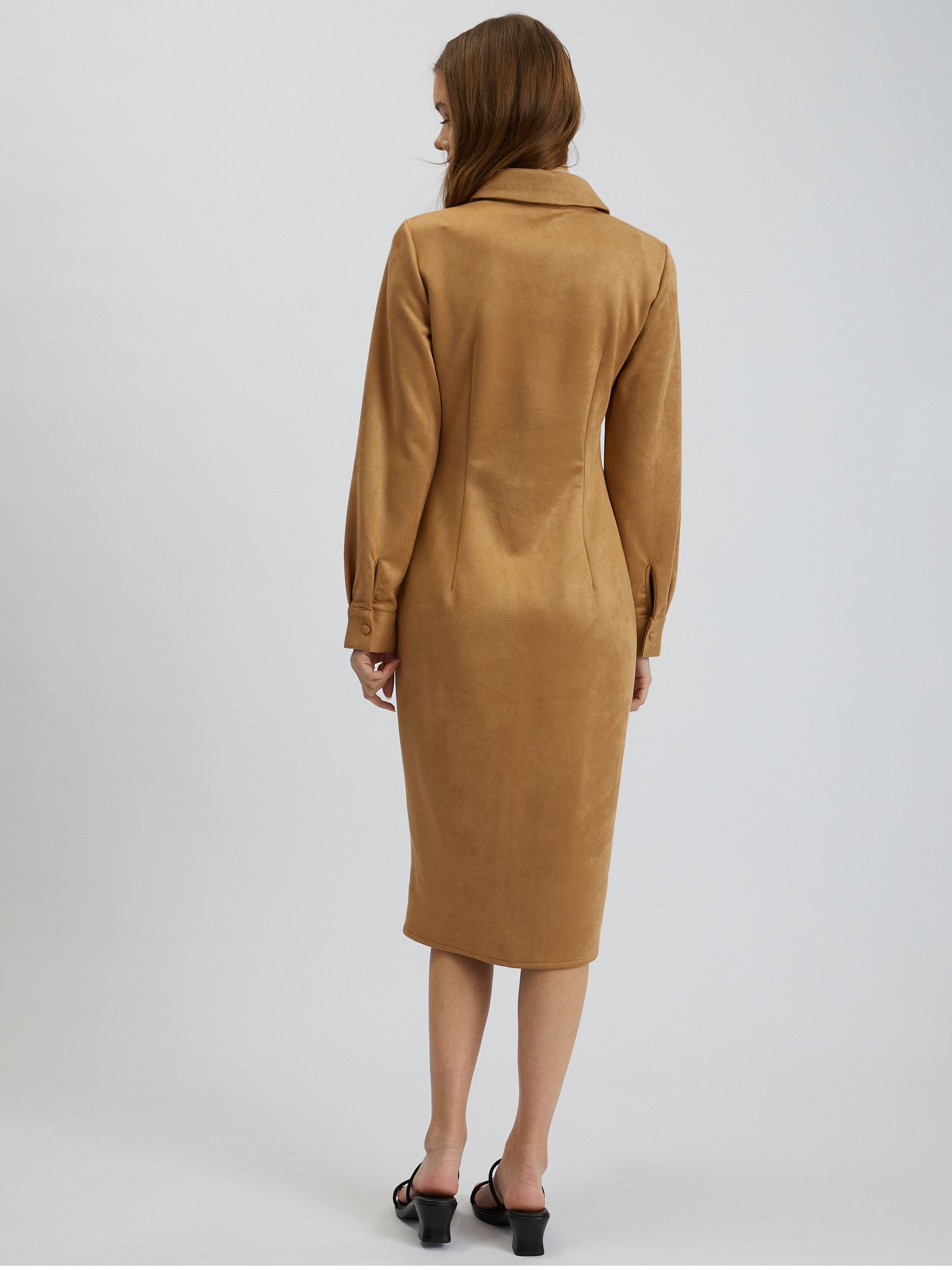 Braunes Etuikleid für Damen Wildleder ORSAY