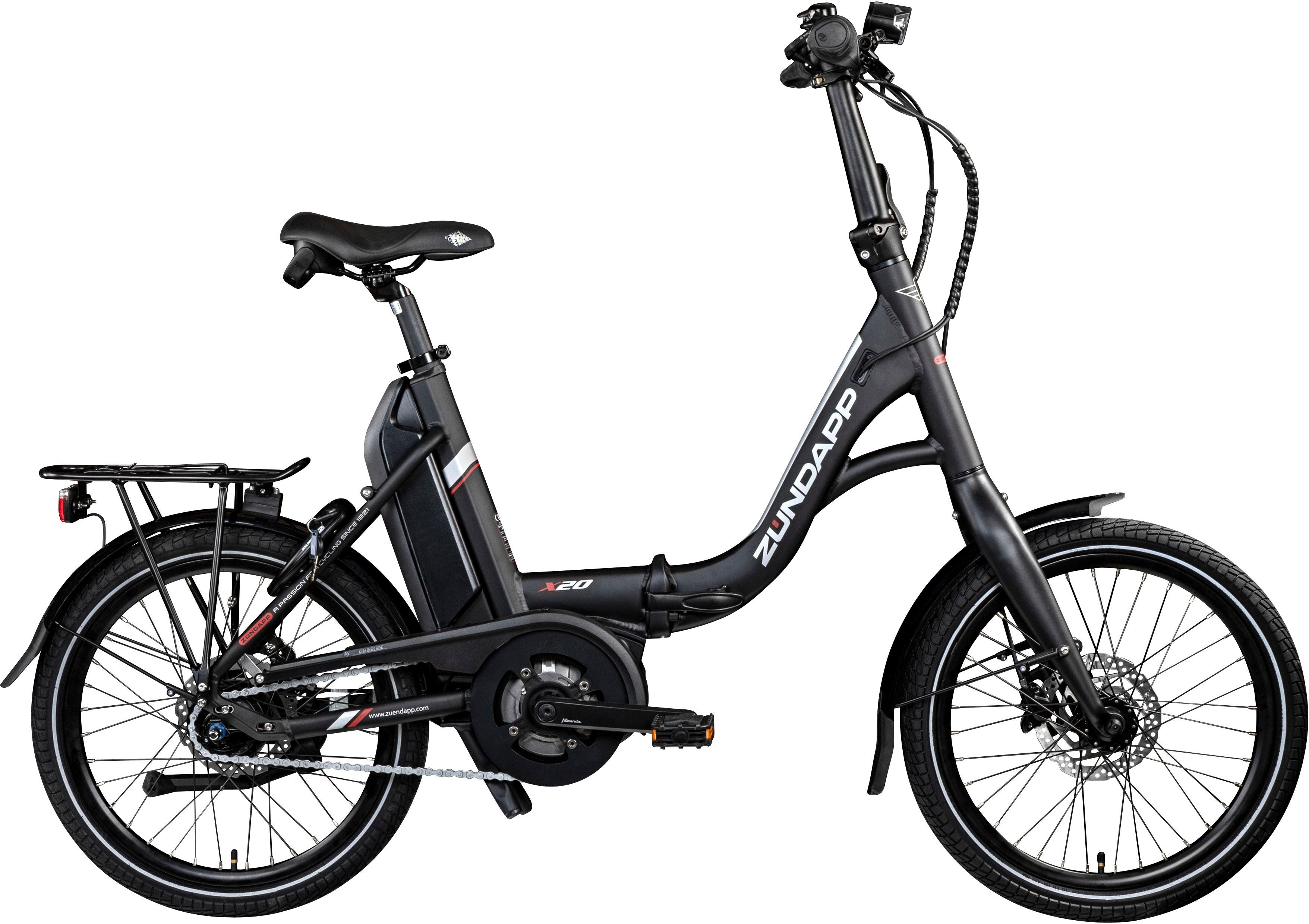 Zündapp E-Bike X20, 7 Gang Shimano Nexus Schaltwerk, Nabenschaltung, Mittelmotor, 400 Wh Akku