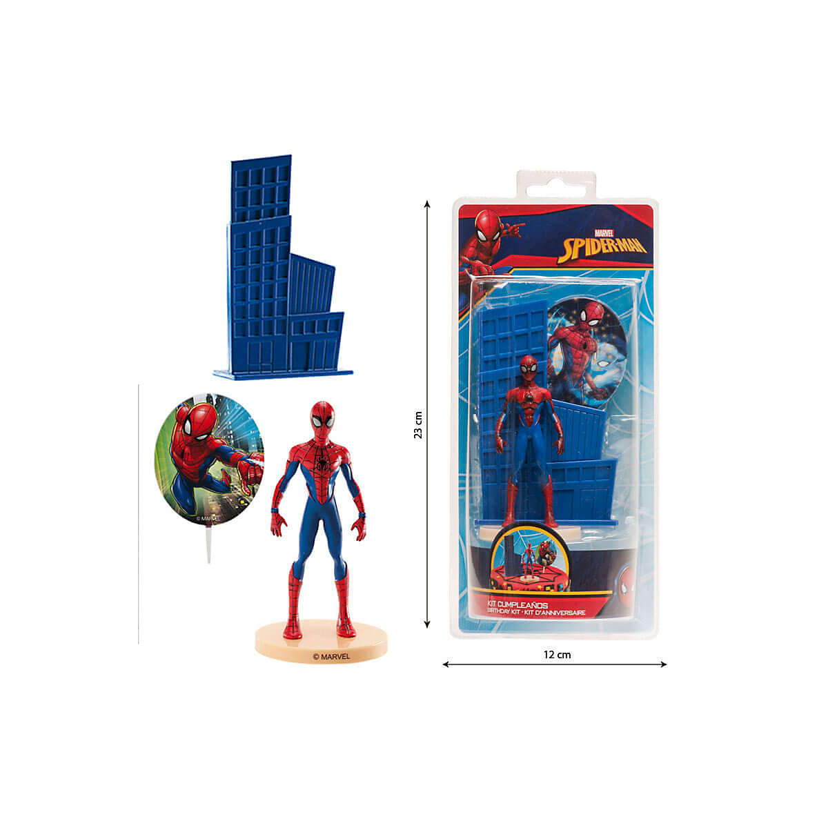 Tortendeko Set Spiderman mit Figur, Haus und Kerze zum Geburtstag