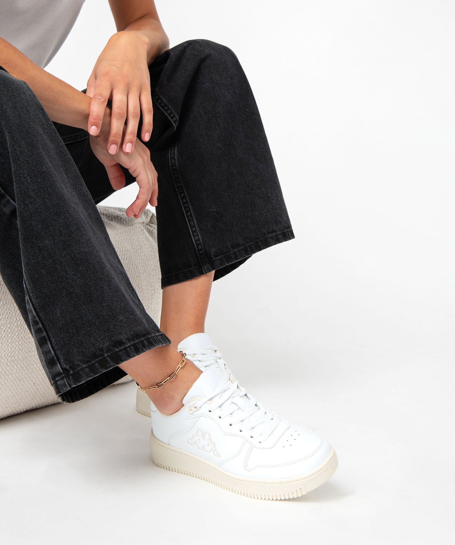 Baskets femme unies style rétro à lacets - Kappa blanc | GEMO
