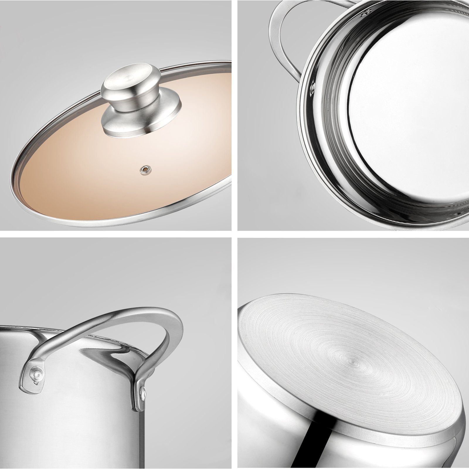 IBETTER Topf-Set Topfset aus Edelstahl, Kochtopf-Set mit Glasdeckel, Edelstahl (6-tlg), inkl. 3 Glasdeckel, Induktion