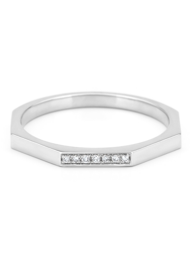 Inel cu vârf de diamant din aur alb, diamant de 0,03 ct, montură
