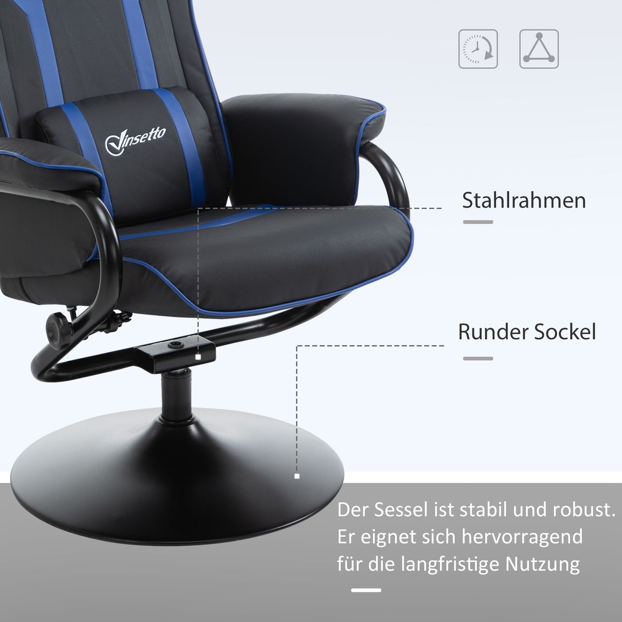 Vinsetto Relaxsessel mit Hocker, Fernsehsessel, Spiel-Stil, Gamingstuhl, Blau