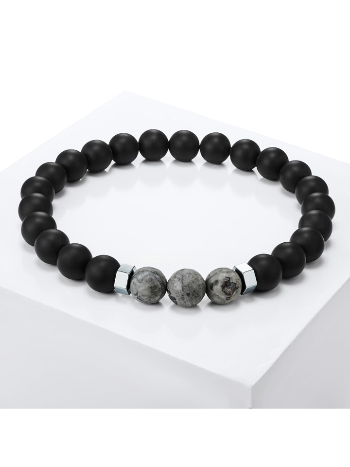 True Rebels Armband Achat schwarz Kartenstein grau in schwarz günstig kaufen 20,5 cm