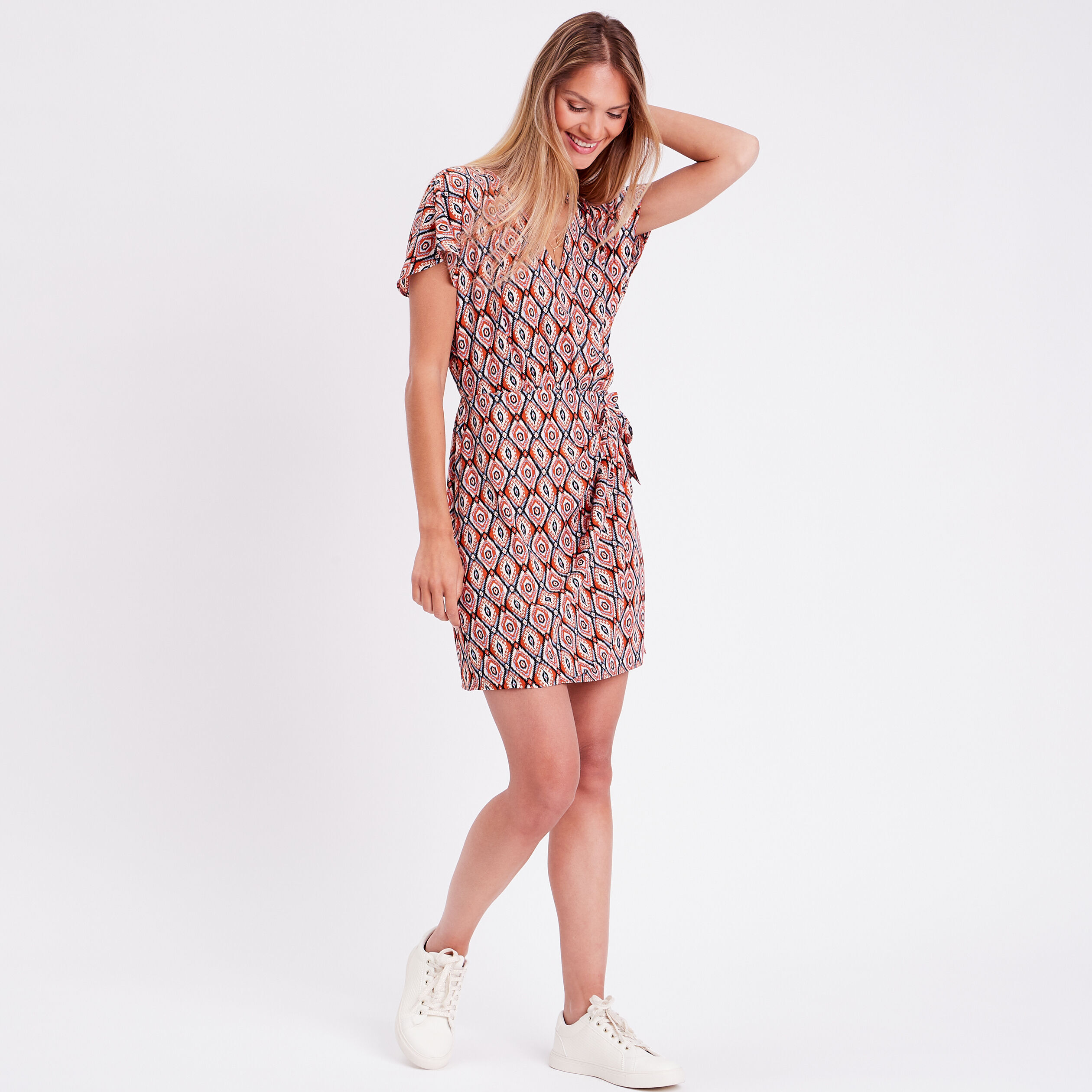 Robe portefeuille avec noeud beige femme | Cache Cache