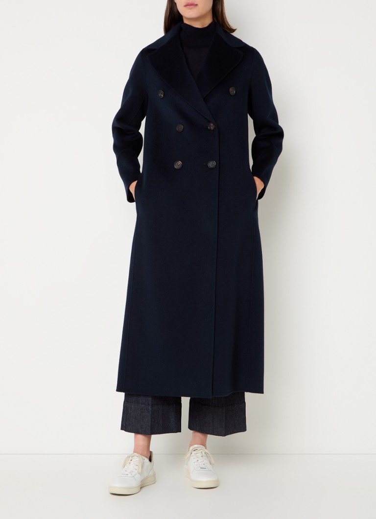 Palton MaxMara Picasso cu două nasturi, din lână virgină, și curea.