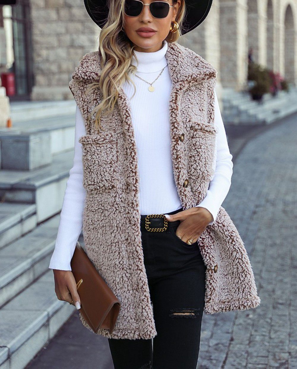 Ronner UG Fleeceweste Damen Winterweste Frauenweste Ärmel lange Weste lässig Casual Cardigan (1-tlg)