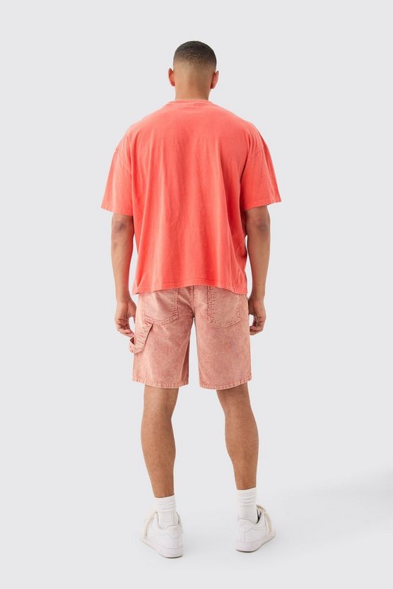Lockere Cord-Shorts mit Acid-Waschung in Burnt Orange