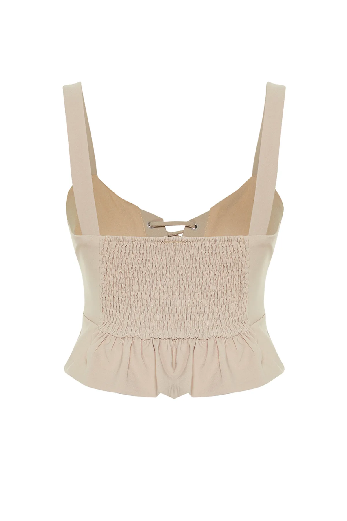 Trendyol Collection  Nerzfarbene Bluse mit gewebten Trägern und Ösendetail TWOSS24BZ00528