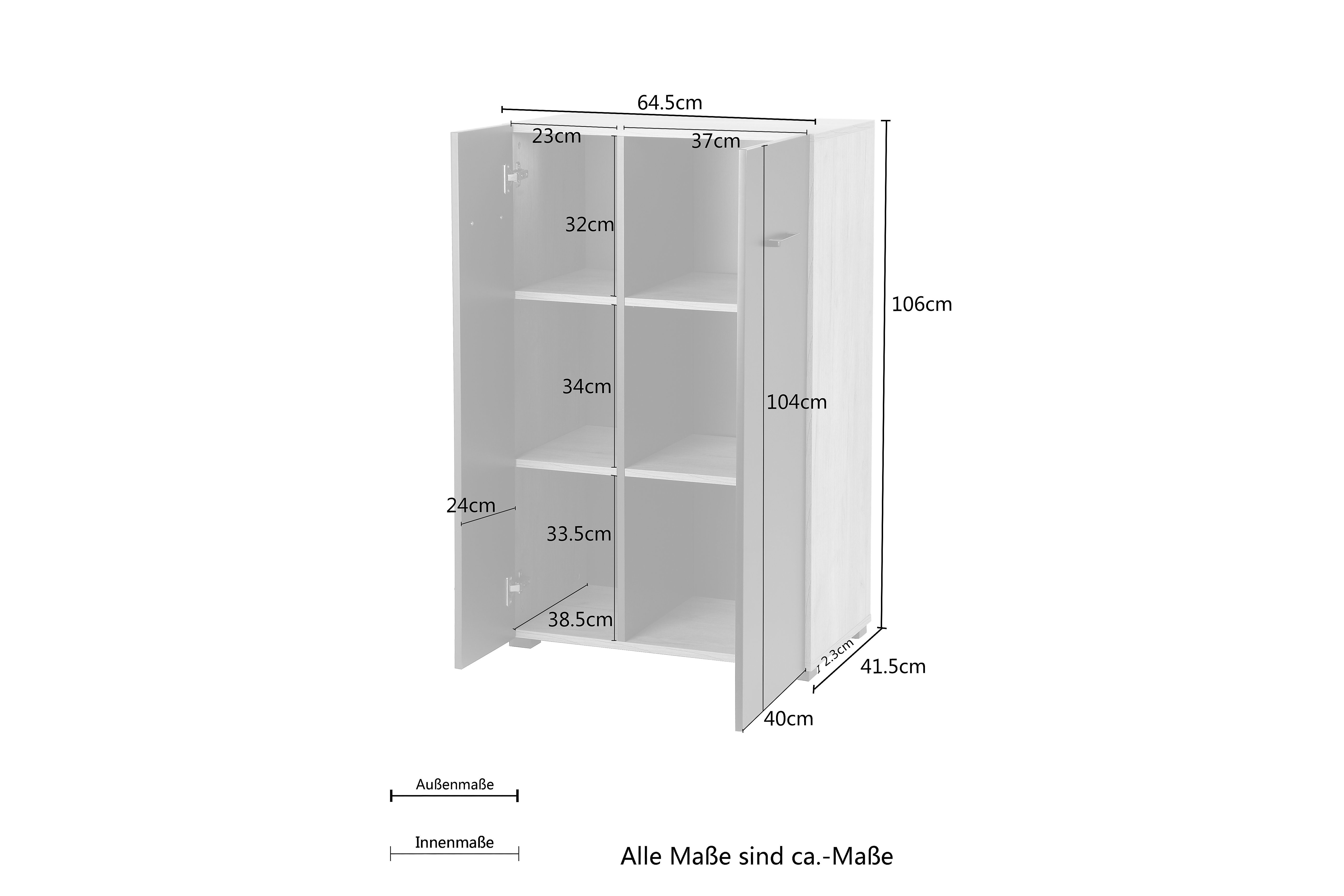 Places of Style Aktenschrank Moid; Mehrzweckschrank, moderne Kommode mit viel Stauraum, Maße 64,5 x 41,5 x 106 cm