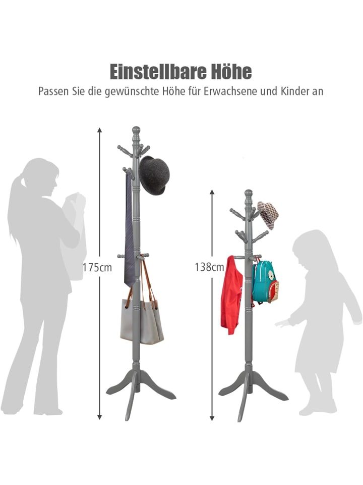 COSTWAY 175 cm Garderobenständer in Grau günstig kaufen onesize