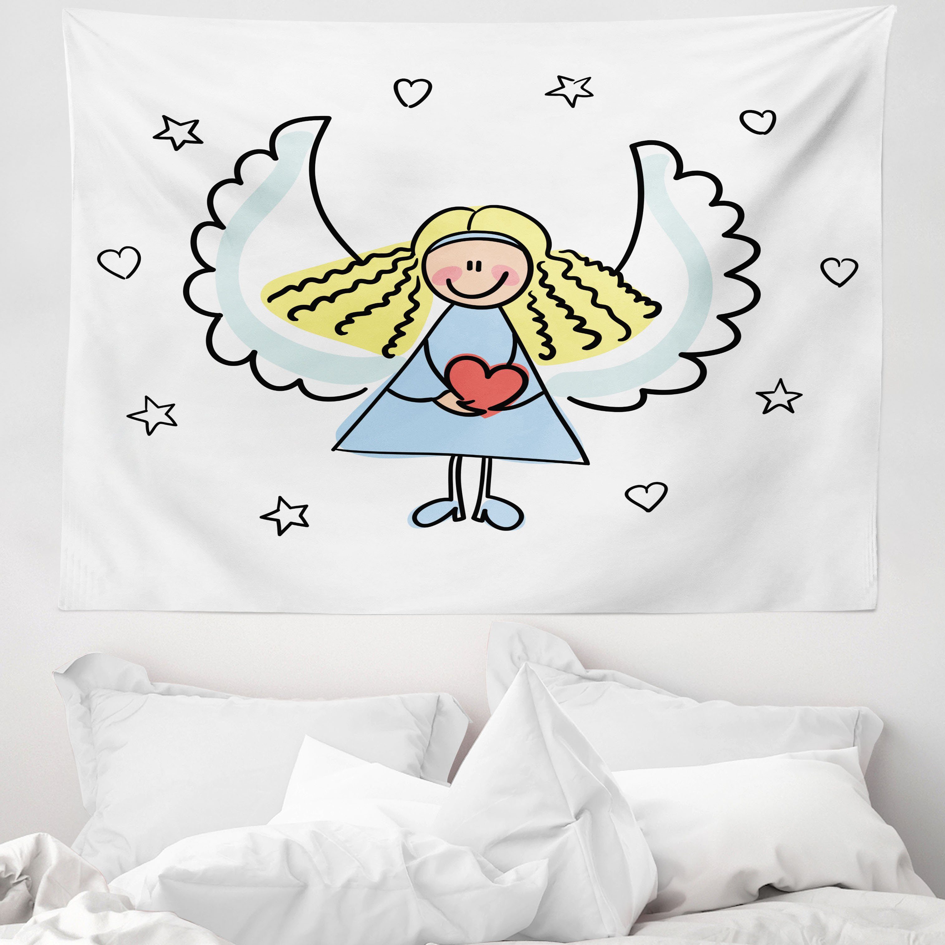 Wandteppich aus Weiches Mikrofaser Stoff Für das Wohn und Schlafzimmer, Abakuhaus, rechteckig, Weihnachten Kleines Mädchen rotes Herz