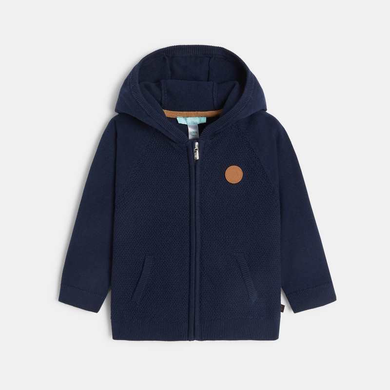 Gilet zippé maille à capuche bleu bébé garçon