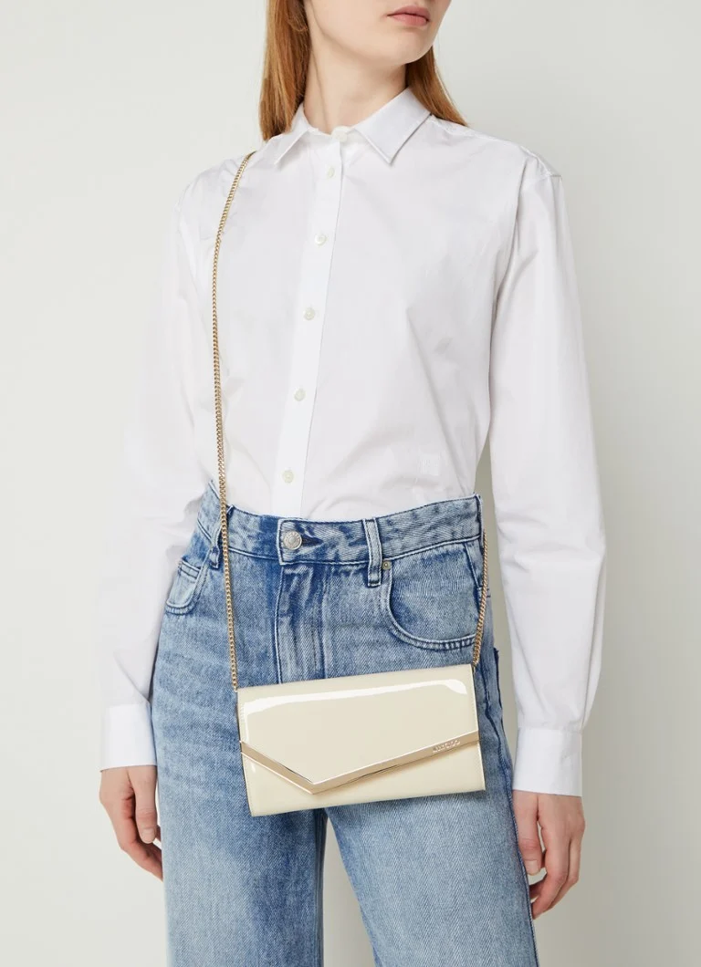 Geantă de mână Jimmy Choo EMMIE LATTE/LIG din piele lăcuită