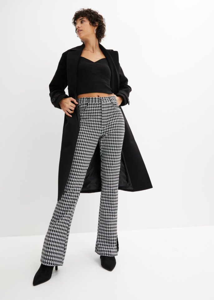 Jacquard Hose mit Schlitz und Hahnentritt-Muster