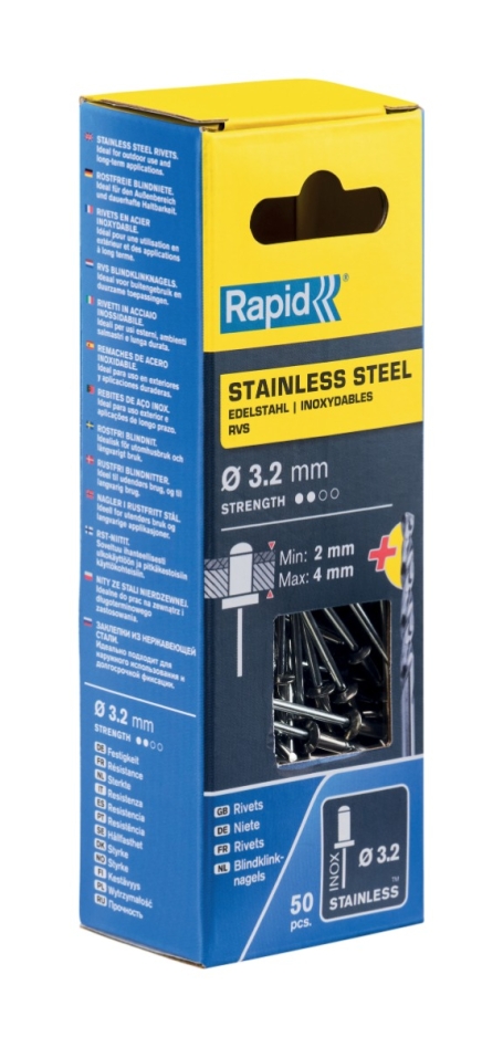 Rapid 5000393 rozsdamentes acél konzolszegek 3,2 x 8 mm 50 db