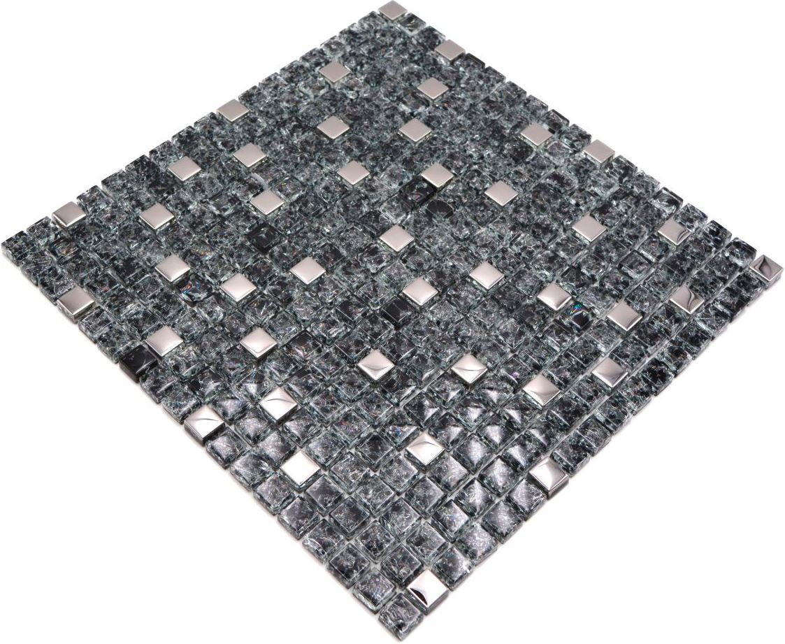 Mosani Mosaikfliesen Glasmosaik Crystal Mosaikfliesen schwarz silber glänzend / 10 Matten