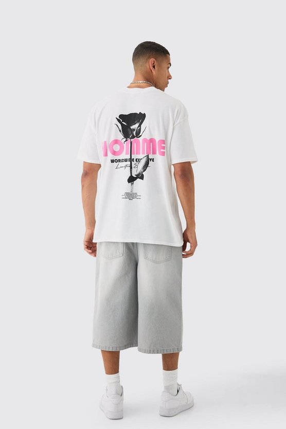 Oversize T-Shirt mit Homme Rosen Print