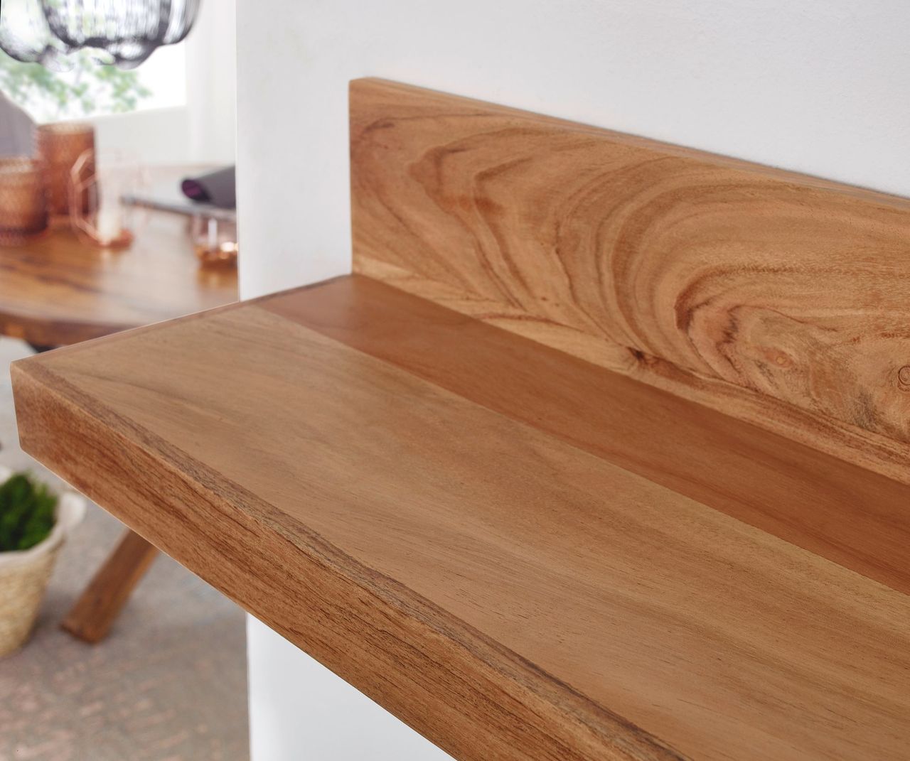 Wohnling Massivholz Wandregal 160 cm Akazie Wandboard