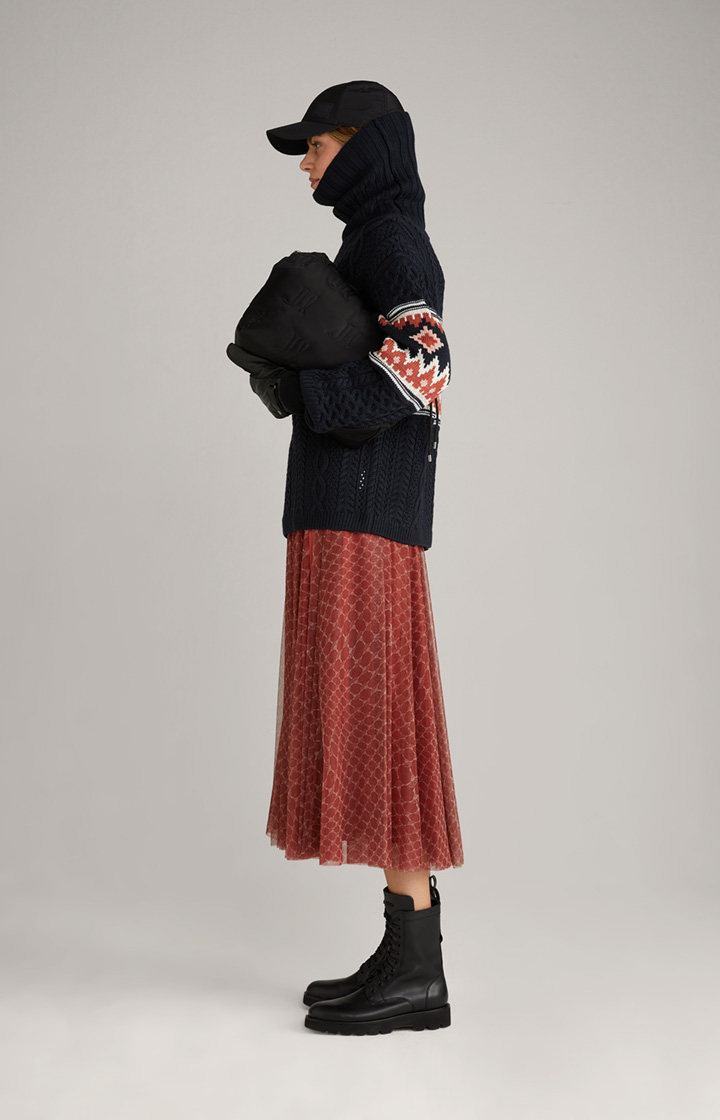 Rollkragen-Pullover in Navy/Beige