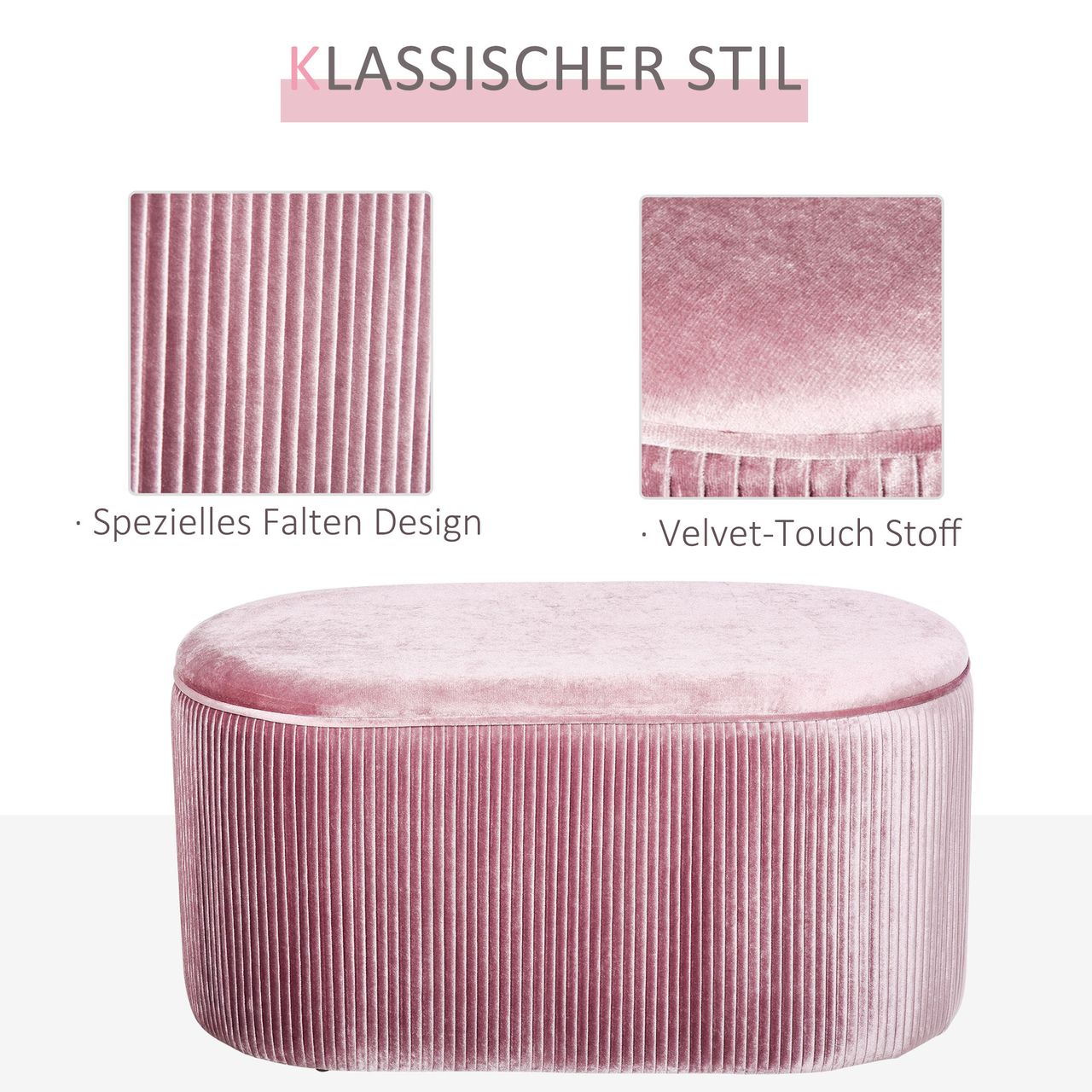HOMCOM Sitzbank Polsterbank mit Stauraum Truhenbank für Wohnzimmer französische Stil Samt elegant Rosa 81 x 40 x 41 cm