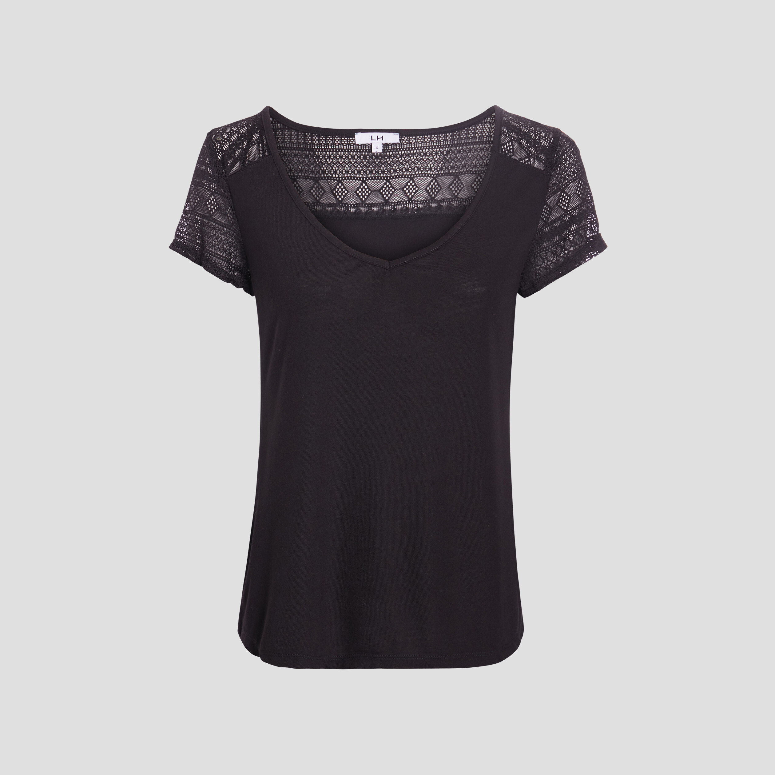 T-shirt manches courtes détail dentelle noir femme | La Halle