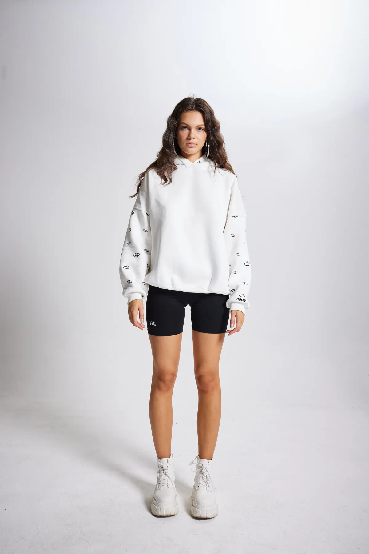 HOLLY LOLLY  Übergroßes Unisex-Augen-Sweatshirt mit Kapuze, Weiß