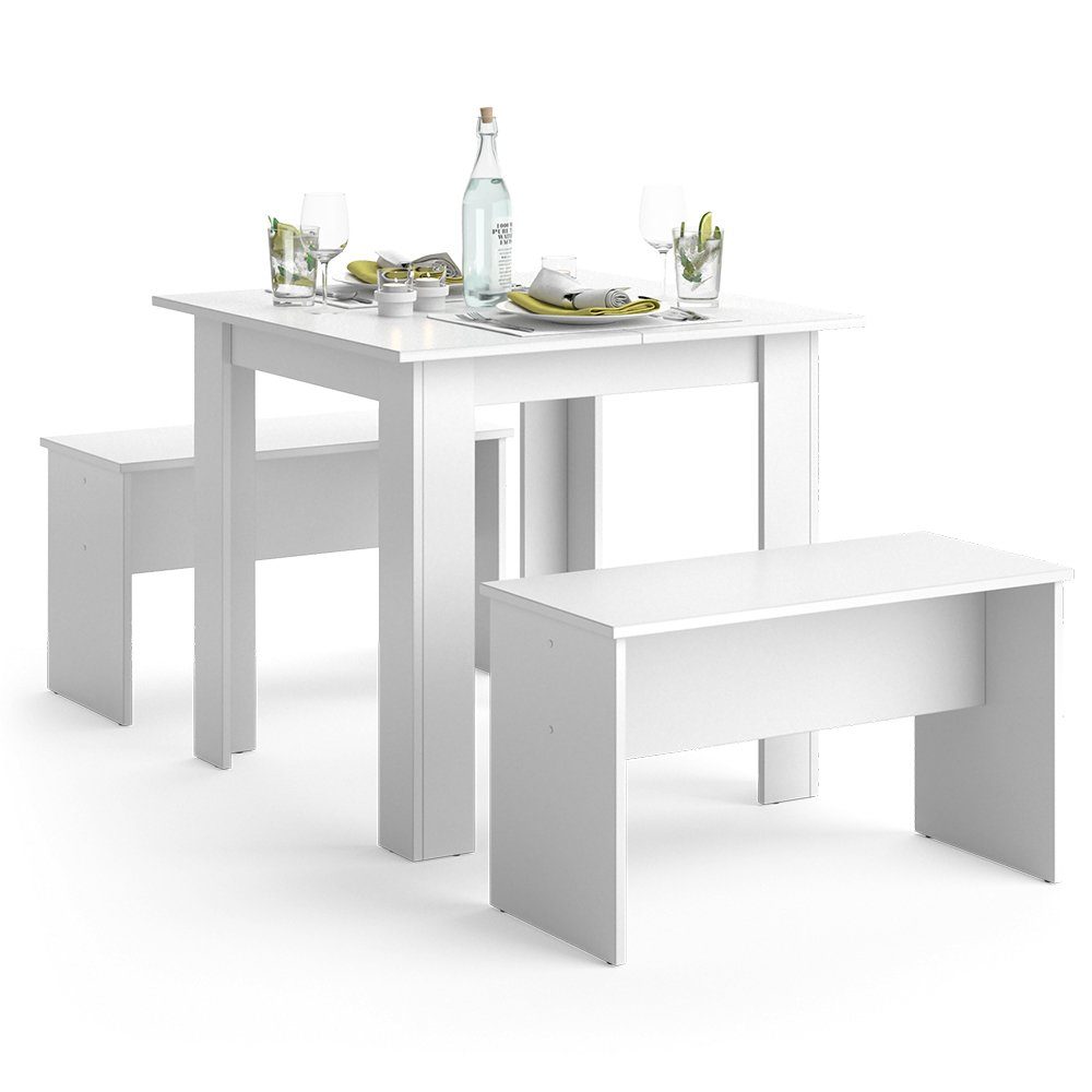Vicco Essgruppe Tischgruppe Sitzgruppe SENTIO 80 cm Weiß, (Set, 3-tlg., 3-er Set), platzsparend