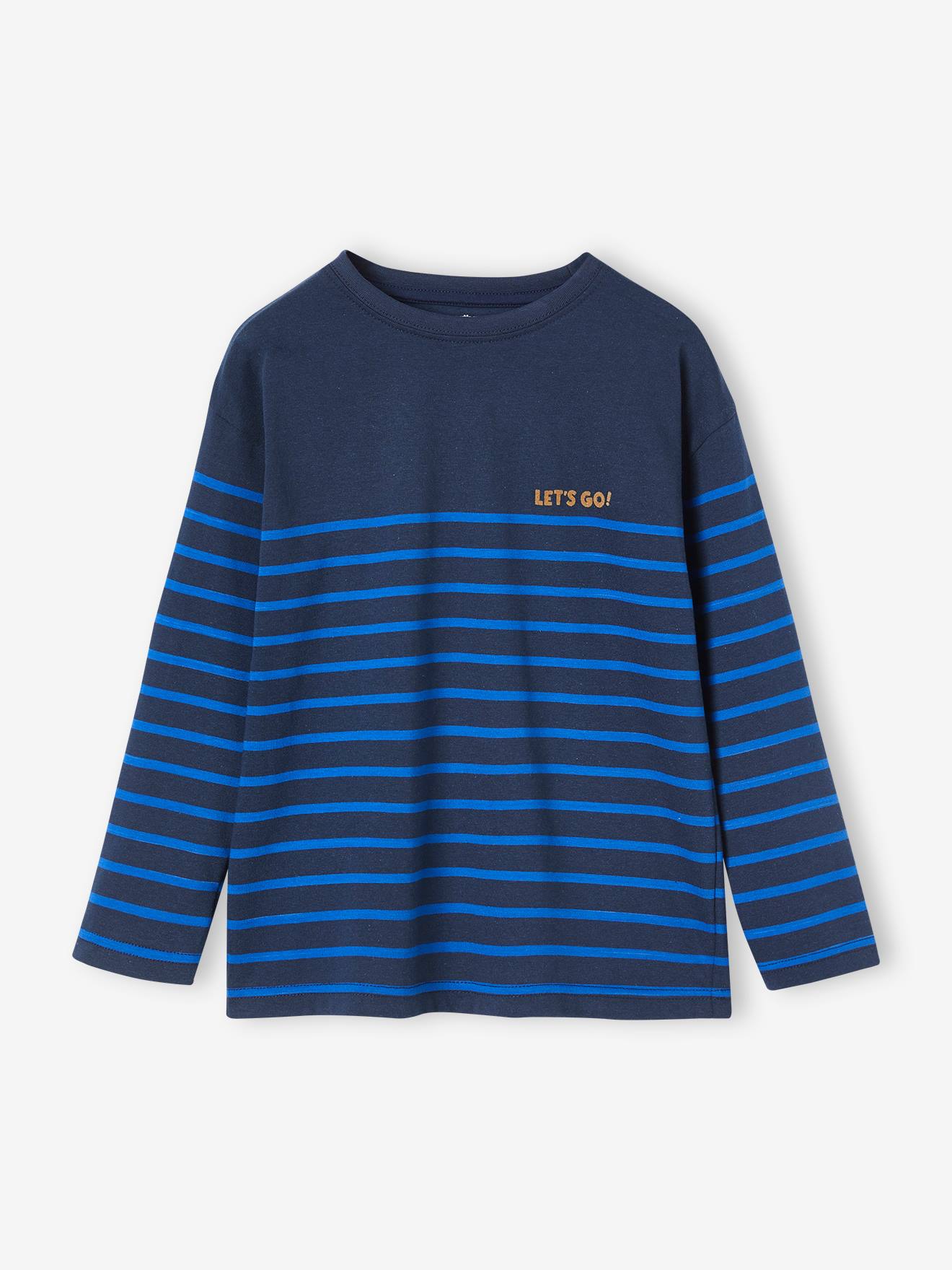 Tee-shirt marinière garçon détail flocage velours gris moyen chiné