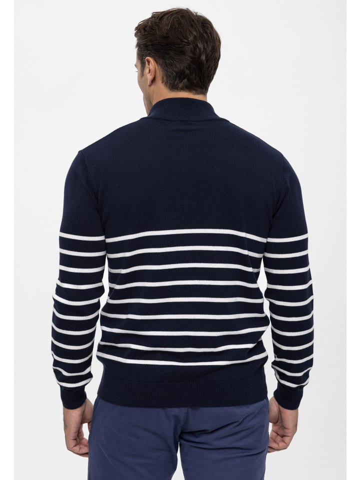 Felix Hardy Halber Reißverschluss Gestreifter Pullover in navy günstig kaufen