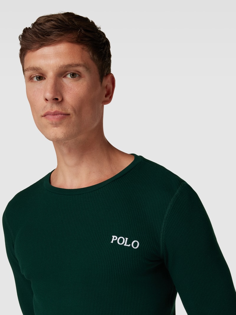 Longsleeve mit Label-Stitching Modell 'CREW' in dunkelgrün
