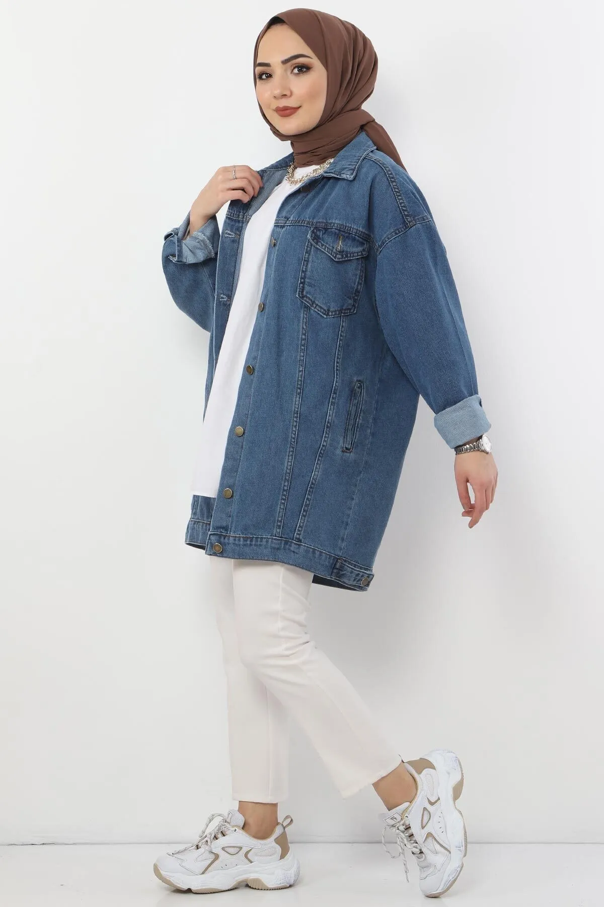 Tesettür Dünyası  Jeansjacke mit Taschen Tsd2519 Hellblau