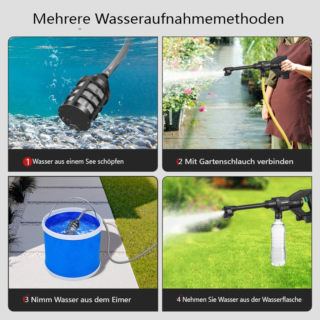 AUDEW Akku-Hochdruckreiniger, Druck max: 100,00 bar, 300W Kabelloser Hochdruckreiniger Auto Spritzpistole ohne Batterie