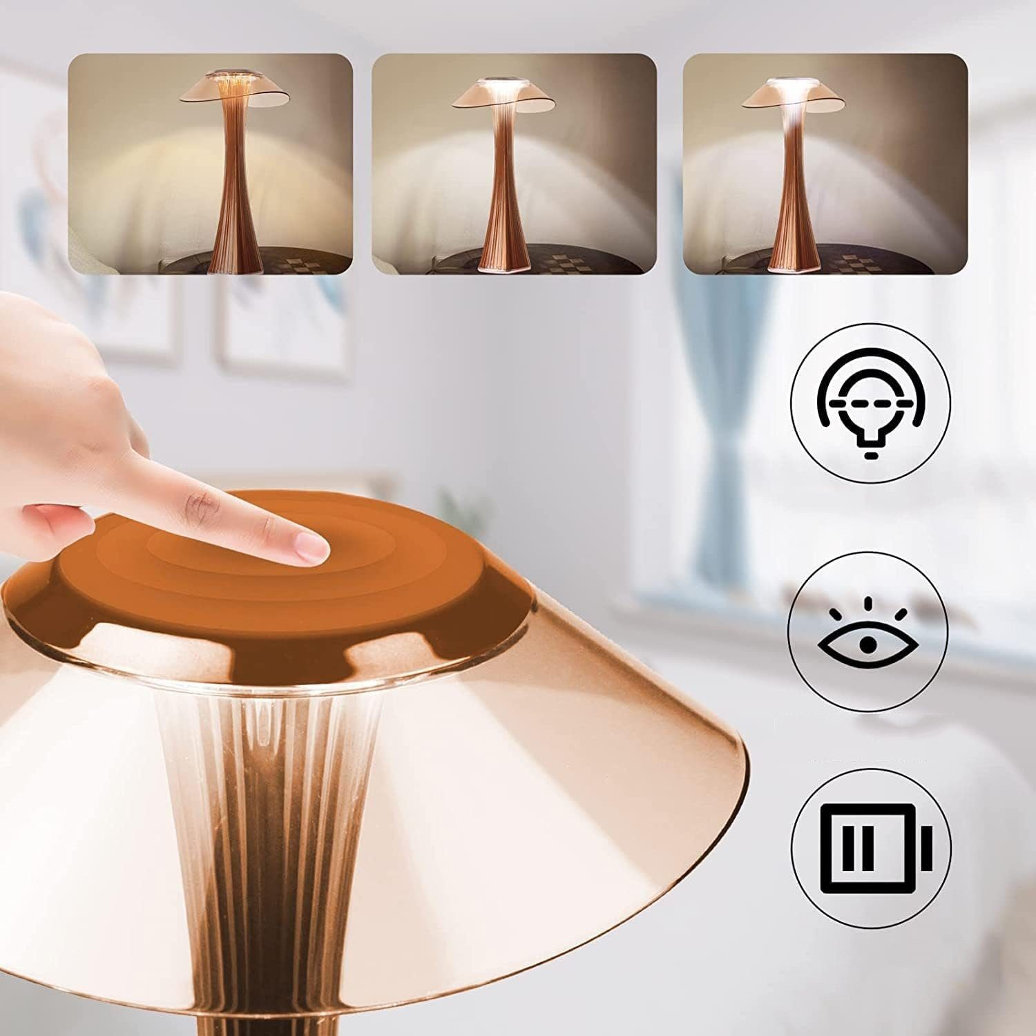 Bedee LED Nachttischlampe LED Tischlampe Dimmbar Tischleuchte Modern mit 3 Helligkeitsstufen USB, Tischlampen, LED fest integriert, Warmweiß, Touch Dimmbar mit Akku Tischleuchte Innen/Aussen Beleuchtung
