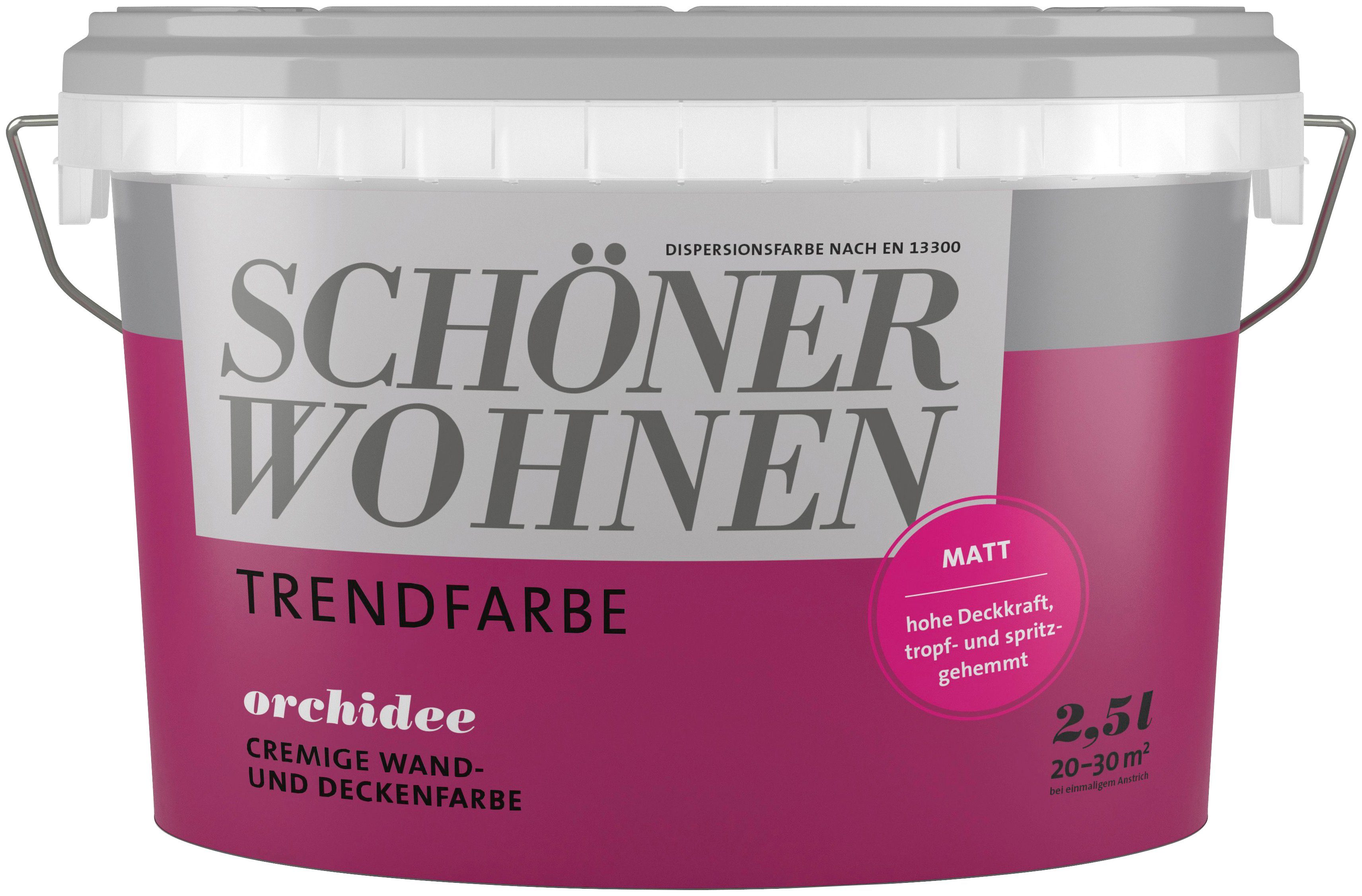 SCHÖNER WOHNEN FARBE Wand- und Deckenfarbe Trendfarbe, 2,5 Liter, Orchidee, hochdeckende Wandfarbe - für Allergiker geeignet